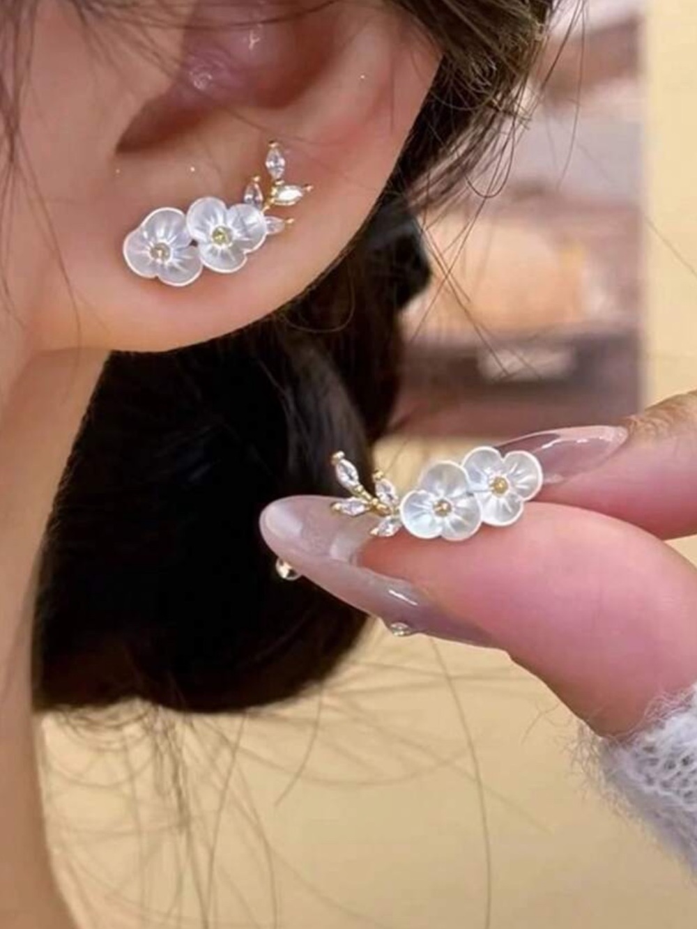 3for$20 1 Pair Plum Blossom Branch & Leaf Shaped Stud Earrings